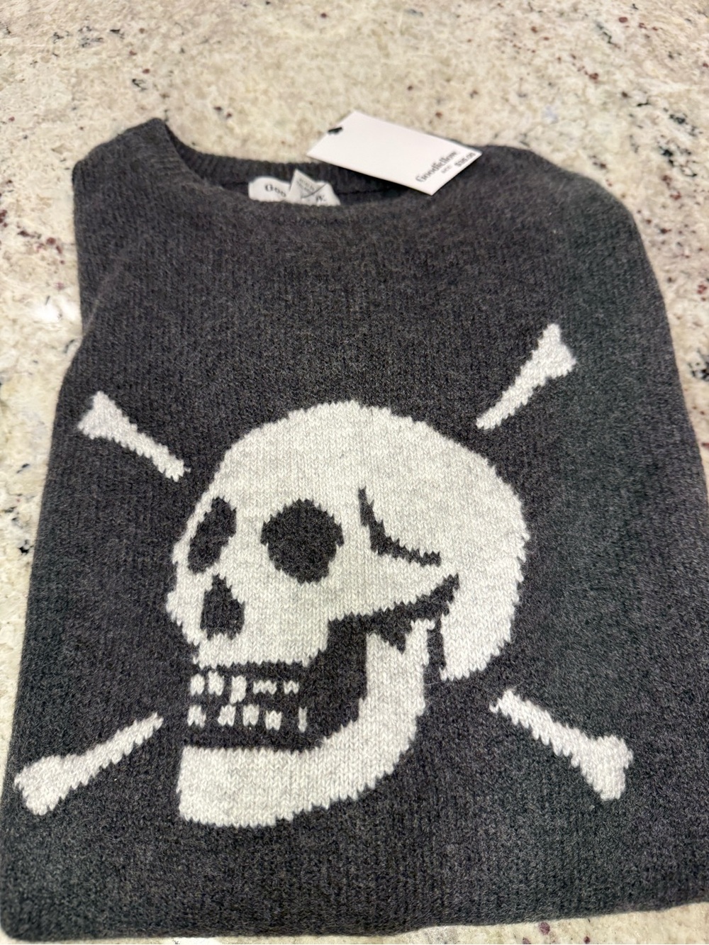 Goodfellow & Co Charcoal Gray Crewneck Sweater with White Skull Graphic